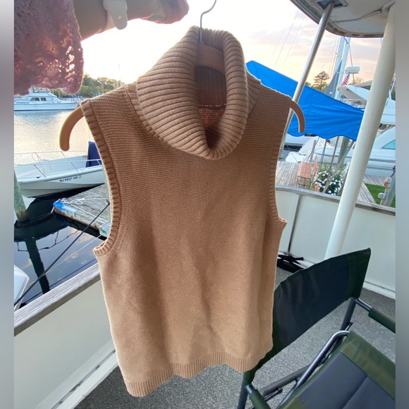 J. Crew Tan colored  Sleeveless Turtleneck Tunic Length sweater, Size Medium - Picture 3 of 4